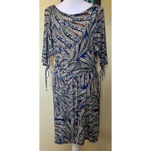 London Times Geometric Dolman Cold Shoulder Stretch Tie Belt Knee Length Dress 4